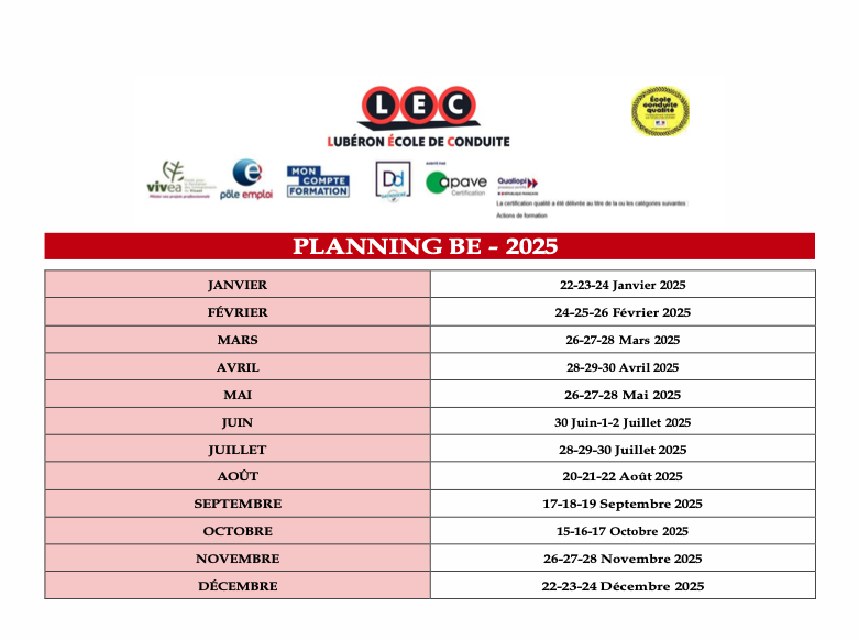 Planning BE – 2025