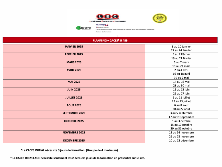 Planning Caces R 489 – 2025